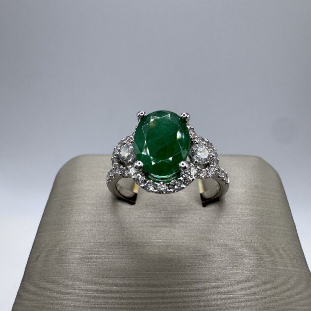 14k White Gold Natural Emerald 1.75ct Diamond .75ct Ring