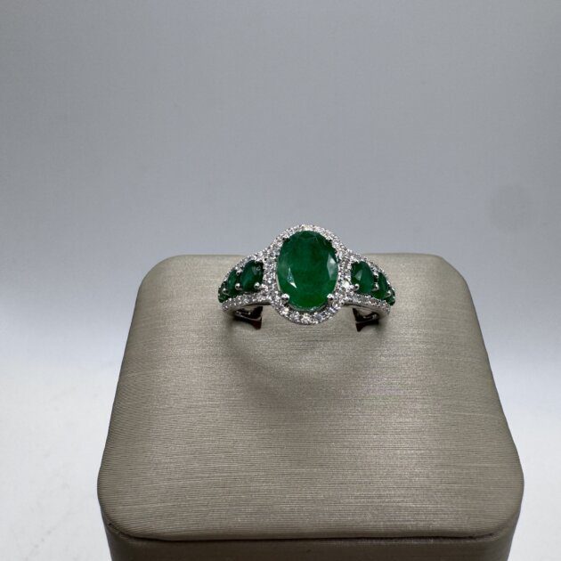 14k White Gold Natural Emerald 1.49ct Diamond .23ct Ring