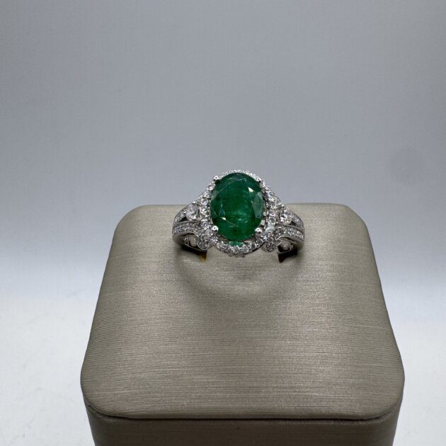 14k White Gold Natural Emerald 1.75ct Diamond .50ct Ring