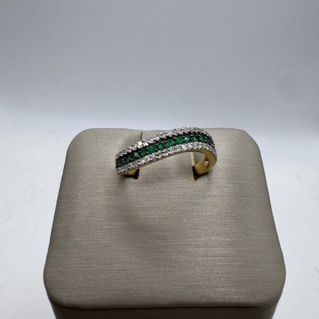 14k Yellow Gold Natural Emerald Diamond .65ct Round Cut Ring Wave Band Wedding Anniversary