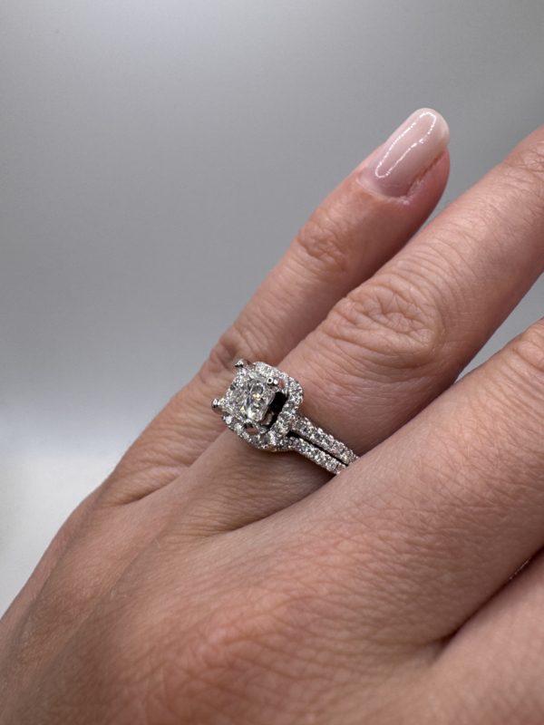 Diamond Bridal Set(soldered) Princess-Cut 0.75 ct Halo 14K White Gold 1.10 tcw