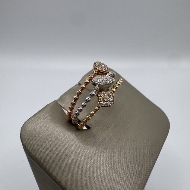 14K Tri-Color Diamond 0.18 ct Stack Ring