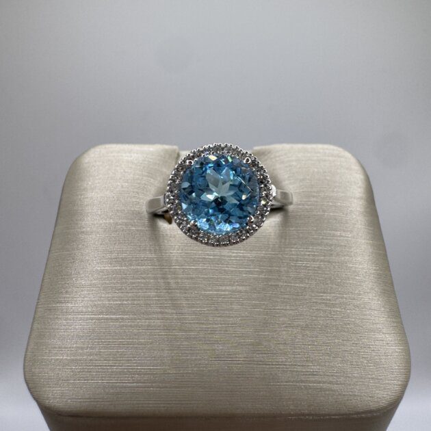 14k White Gold Blue Topaz 1.88ctw Diamond 0.10ctw Fashion Ring