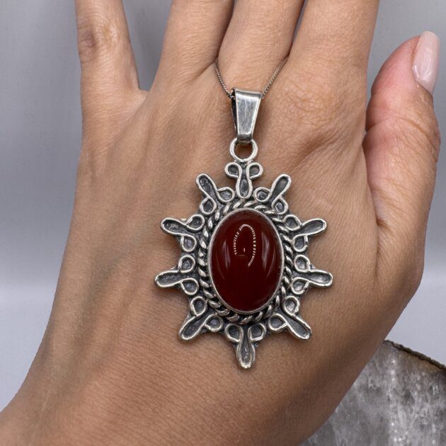 Vintage Red Carnelian Sunset Stone Pendant, Cuernavaca Mexico Sterling Silver .925, Plata De Mexico, Estate Fine Jewelry