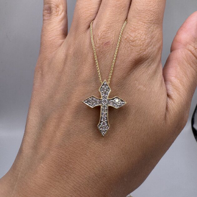 14KT Yellow Gold Cross Diamond 0.42ctw Necklace 18"