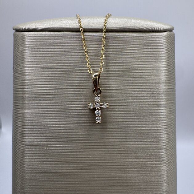 14KT Yellow Gold Small Cross Diamond 0.06ctw Necklace 18"