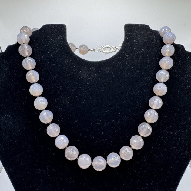 Sterling Silver Grey Agate Necklece 12mm | 18in
