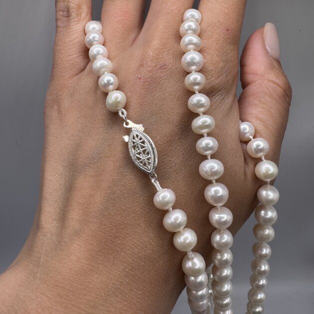 S. Silver Pearl Strand Necklace 7mm | 20in