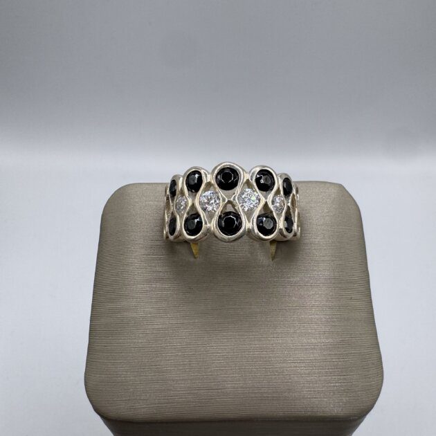 Sterling Silver 925 Onyx & CZ Ring