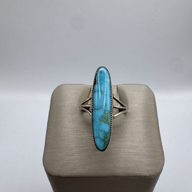 Vintage Elongated Turquoise Ring in Sterling Silver
