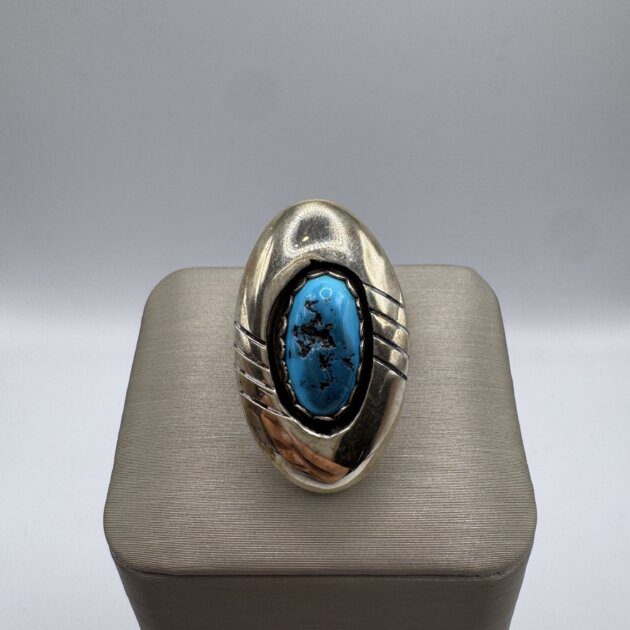 Old Pawn Native American Sterling Silver Shadow Box Ring Turquoise