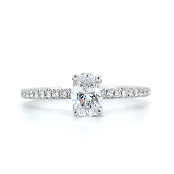 Diamond Oval Engagement Ring 1 ct central 14k White Gold