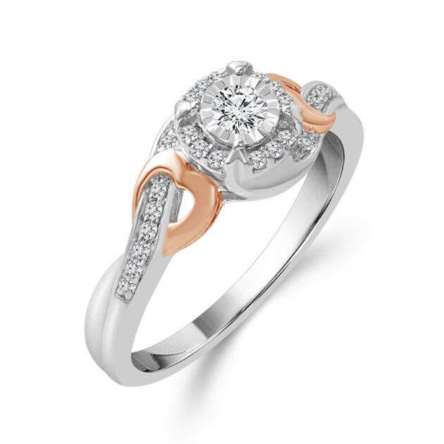 14K White and Rose Gold Diamond Promise Heart Ring 1/5CT