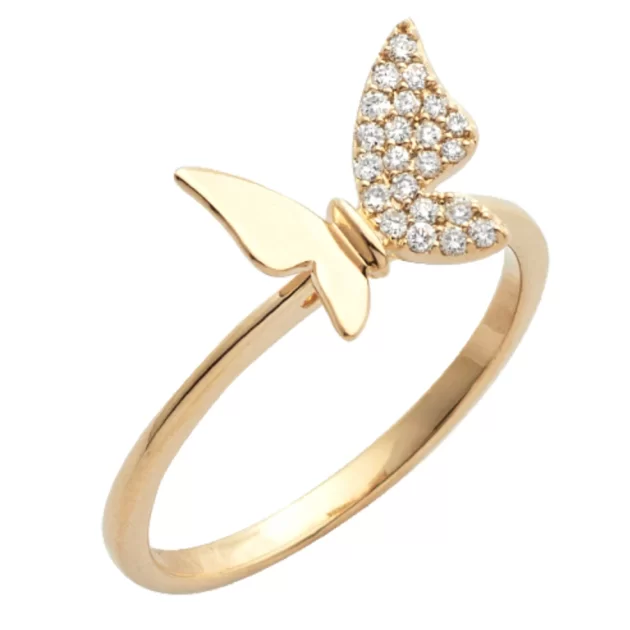 14K Yellow Diamond 0.09 ct Butterfly Motive Ring