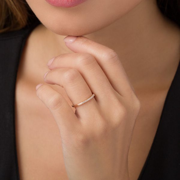 0.06 CT. T.W. Diamond Anniversary Band in 10K Rose Gold - Image 2