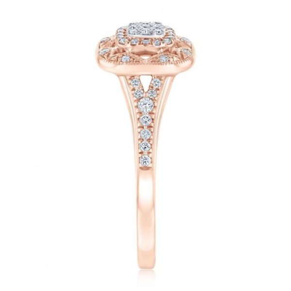 Vintage Inspired Round Diamond Cluster Rose Gold Ring 1/3ctw