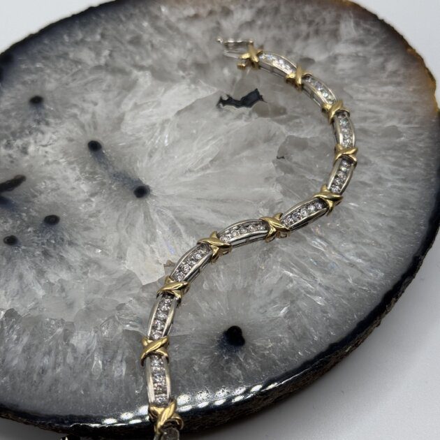 10KT Two Tone XoXo Natural Diamond 1.8 TCW Tennis Bracelet