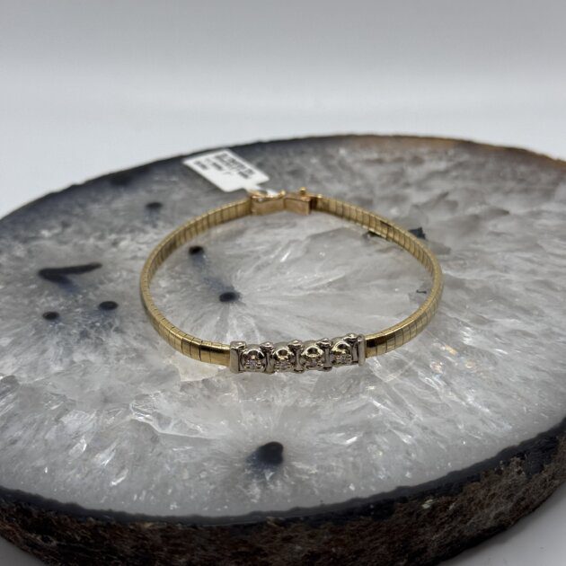 14k Yellow Gold Omega & Diamond Bracelet 4MM 7in 11.72GM