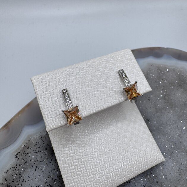 Sterling silver 925 Hoop Yellow CZ Earrings