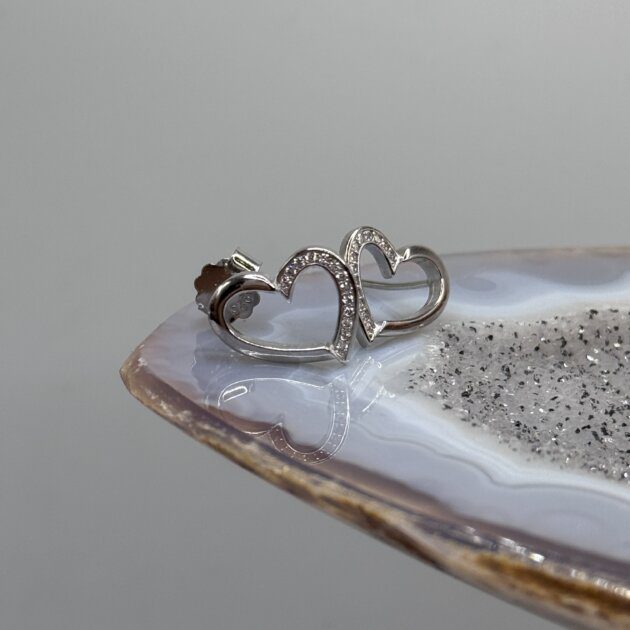 Sterling silver 925 Studs CZ Open Heart Shape Earrings