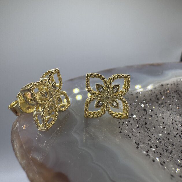 Sterling silver 925 Studs Princess Flower Clover CZ Earrings