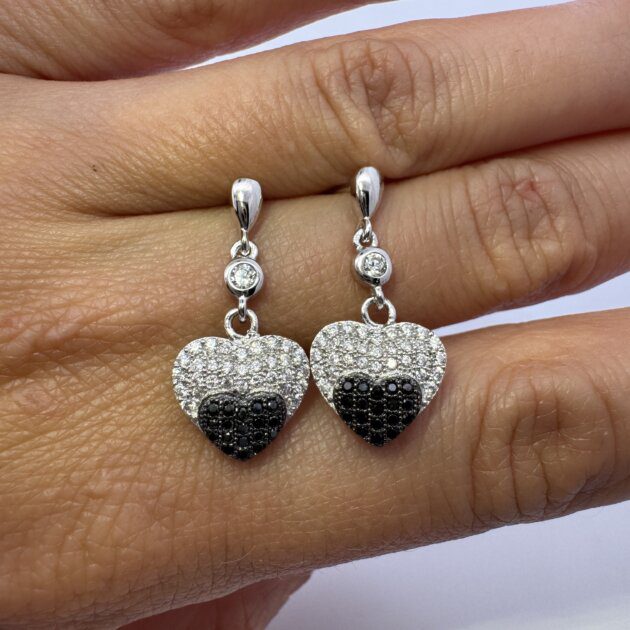 Sterling silver 925 Drop Heart CZ Earrings