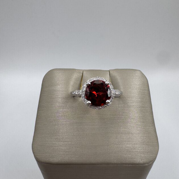 14kt White Gold Round Cut Garnet 2.15ct Diamond 0.12ctw Ring