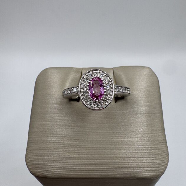 14kt White Gold Oval Cut Pink Sapphire & Diamond 0.22ctw Ring