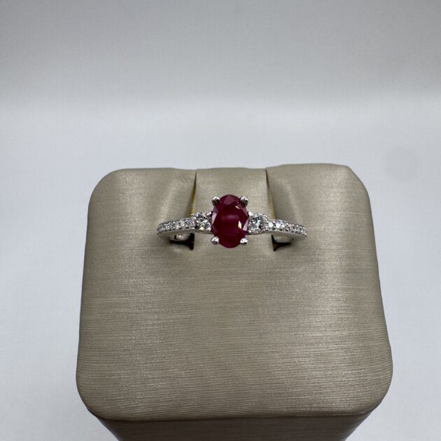 14kt White Gold Oval Cut Ruby 0.52ct Diamond 0.21ctw Ring