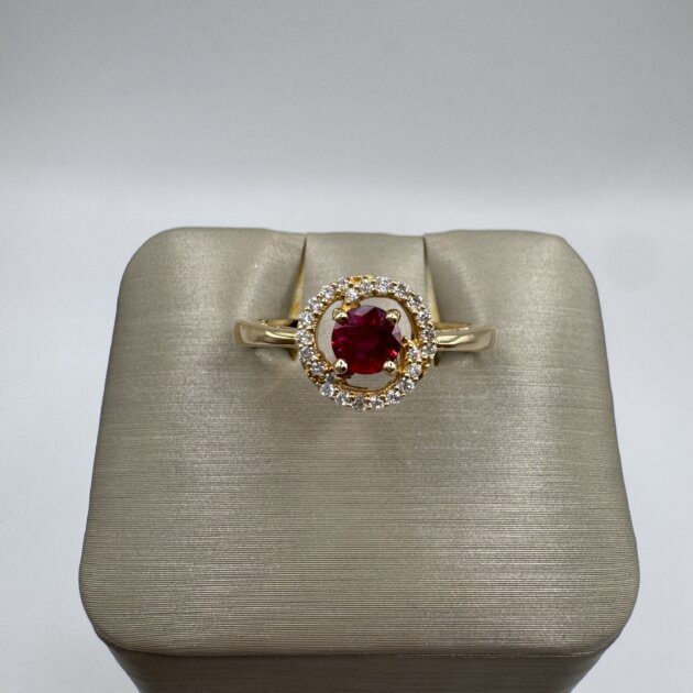 14kt Yellow Gold Round Cut Ruby 0.46ct Diamond 0.11ctw Ring
