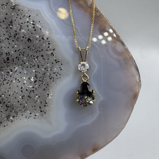 10K Yellow Gold Teardrop Mystic Topaz Pendant