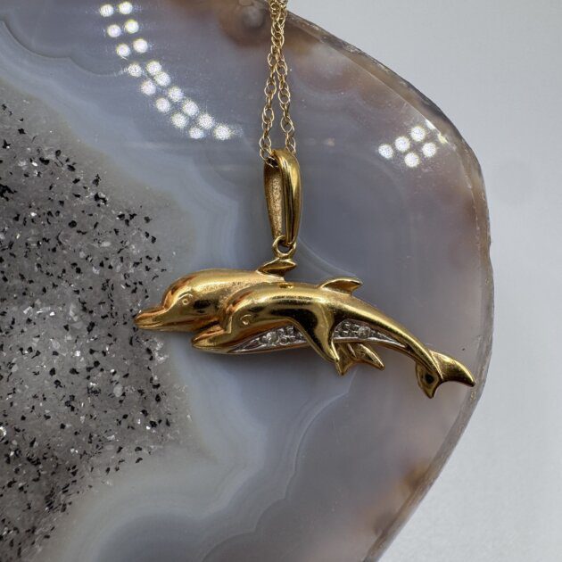 14K Yellow Gold Double Dolphin Pendant