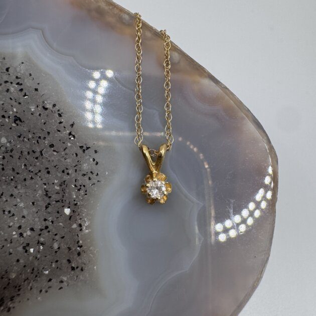 14K Yellow Gold Solitaire Round Diamond 0.10ct Pendant