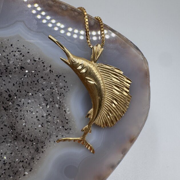 14K Gold Sailfin Marlin Fish Pendant