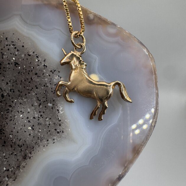 14K Yellow Gold Unicorn Horse Pendant
