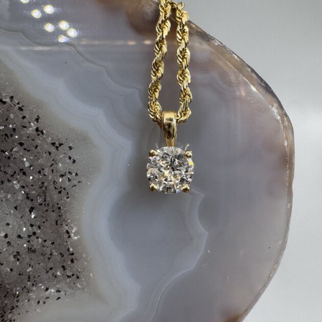 14K Yellow Gold Solitaire Round Moissanite 1/2ct Necklace 18"