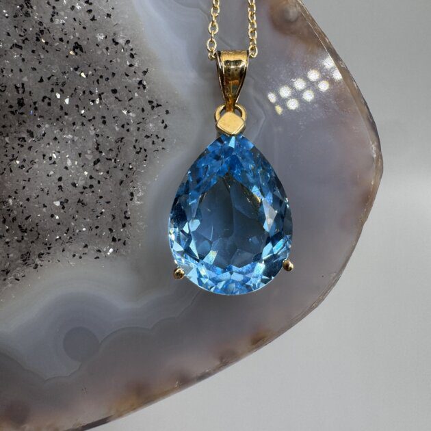 14K Yellow Gold Pear Shape Swiss Blue Topaz Pendant