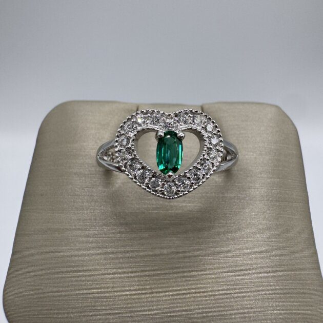 Sterling Silver White/Green CZ Heart Ring
