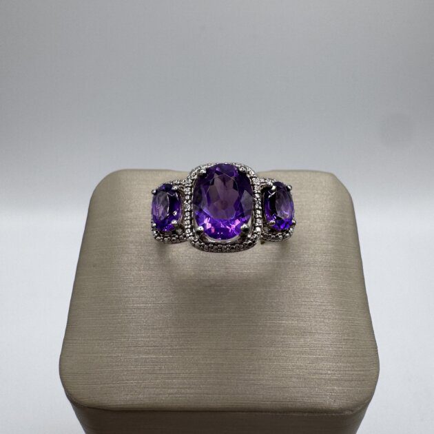Sterling Silver Amethyst Trilogy Ring