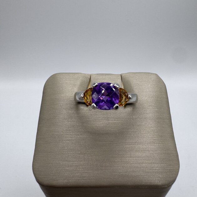 7MM Cushion Amethyst & Citrine Ring in Sterling Silver