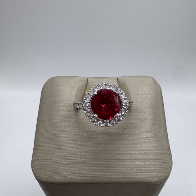 Sterling Silver Imitation Ruby & CZ Ring