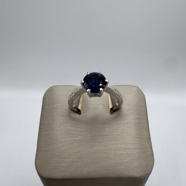 Sterling Silver Blue Lolite 1.75 & CZ Ring
