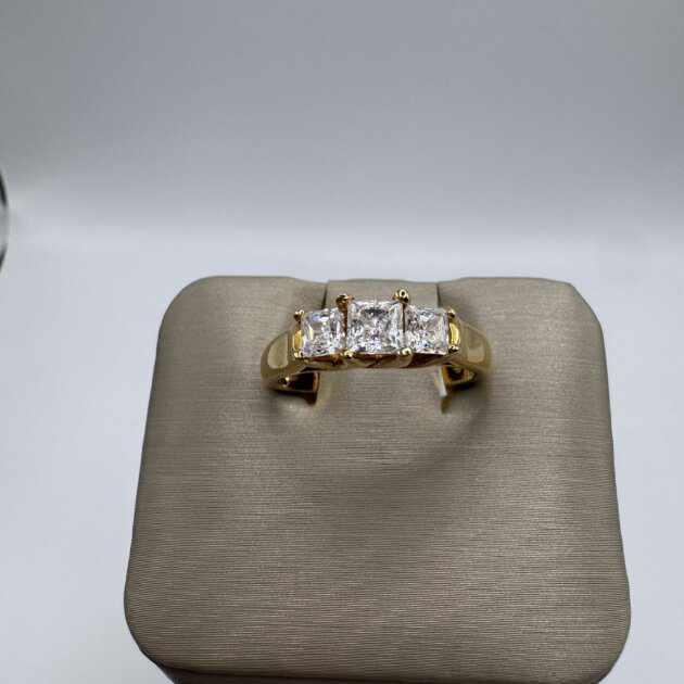 Sterling Silver Gold Tone Three Stone Princess Cut Ring