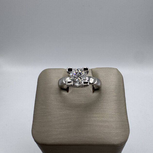 Titanium Silver Pl. Round CZ Solitare Stone Horseshoe Ring