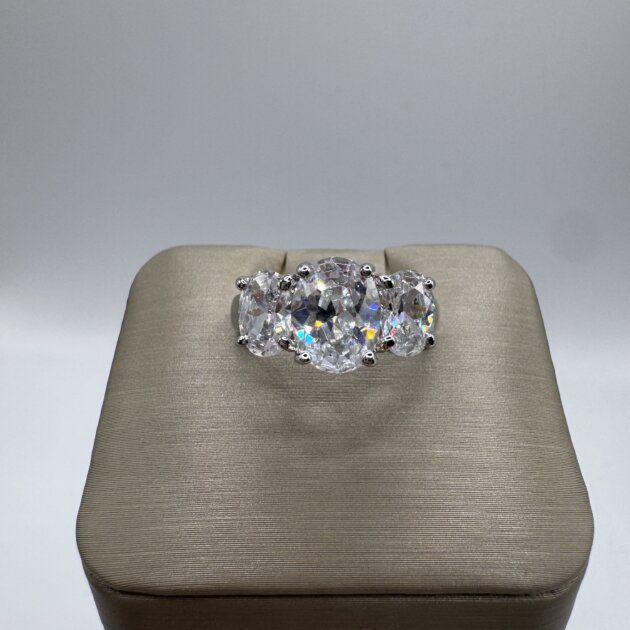 S. Silver Three Oval Stone Ring