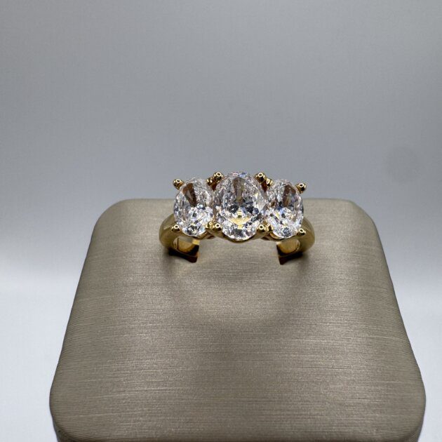 S. Silver 14K Yellow Gold Plated Three Oval Stone Ring