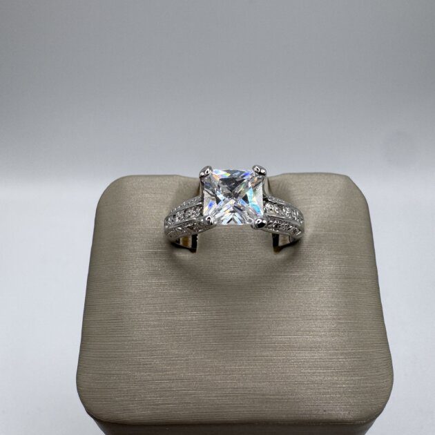S. Silver Princess Cut Simulated Diamond CZ Solitare Stone Ring