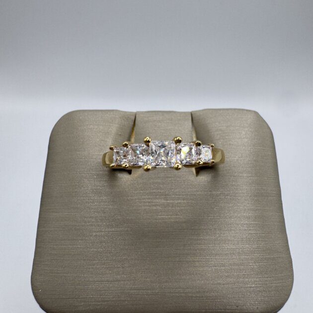 S. Silver 14K Yellow Gold Plated 5 Stone Princess Cut Ring