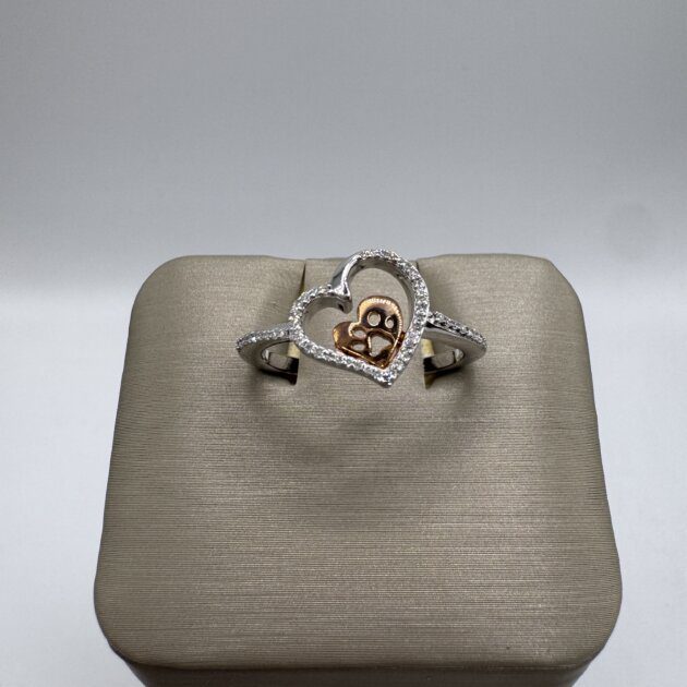 S. Silver Diamond Two-tone Dog Heart Ring