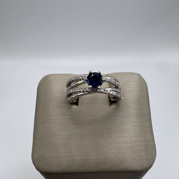 14K White Gold Sapphire 0.48ct and Dia 0.20ct Ring 6s